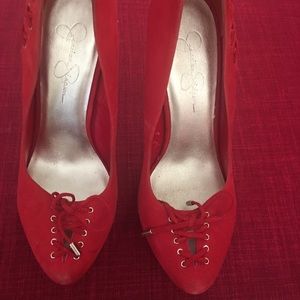 Sexy red lace up detail 5” heel